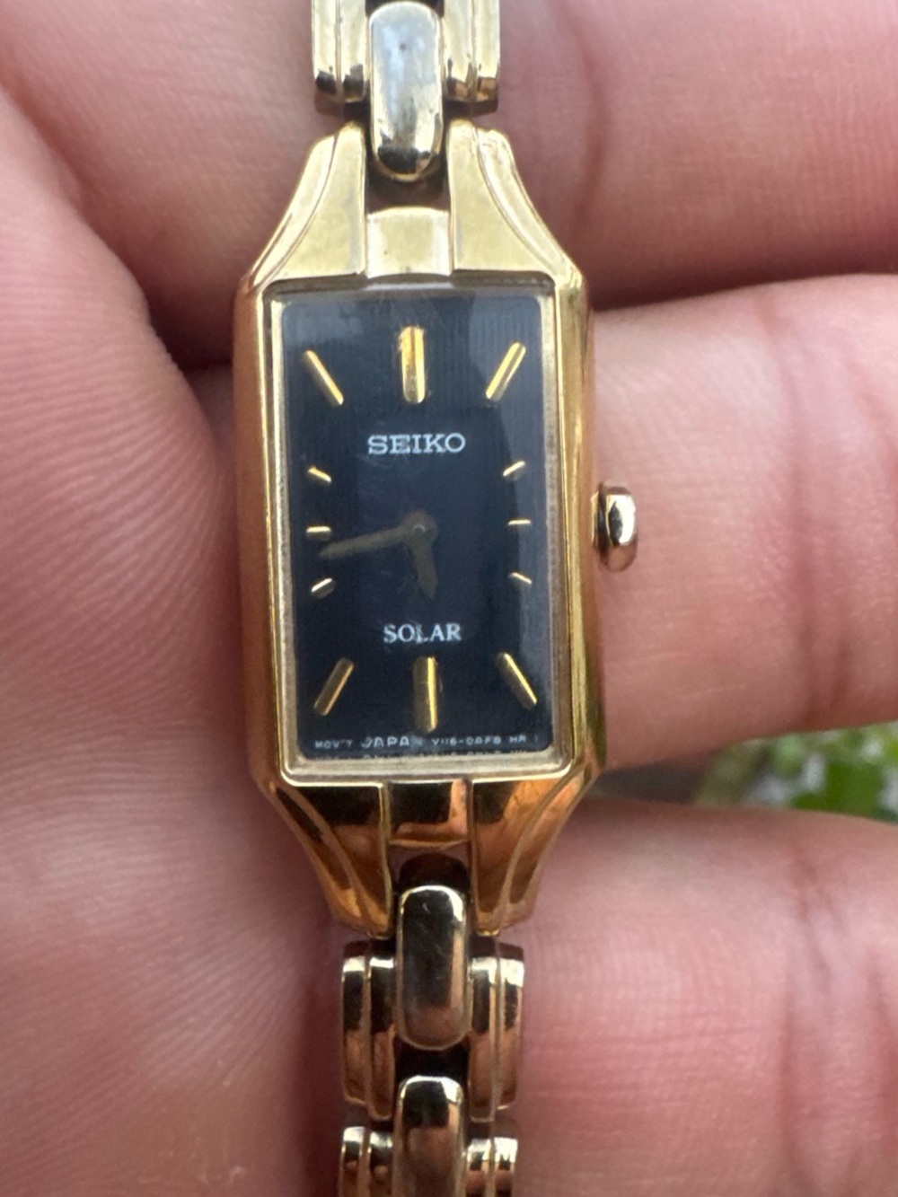 Seiko Gold Tone Bracelet Solar Watch with Black Dial